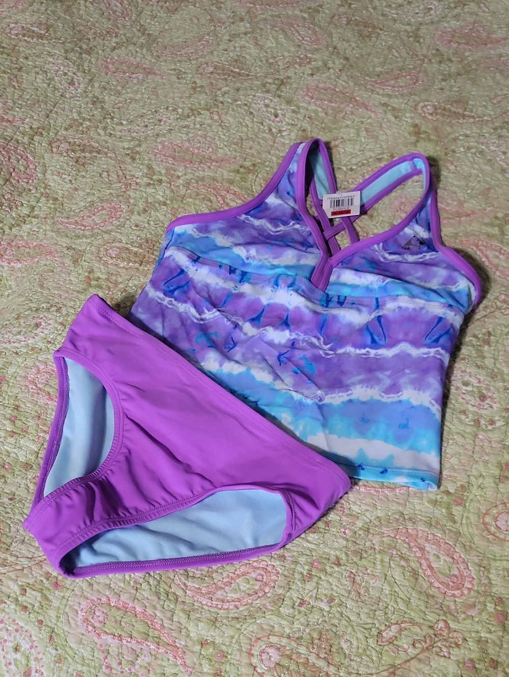 Girls Gerry Purple Tie-Dye Tankini Swim Set - Kids Swim 10/12